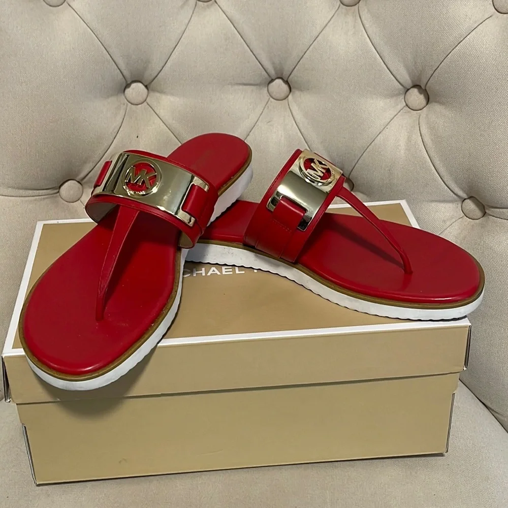 Michael Kors red leather rubber sole briar thong size 10